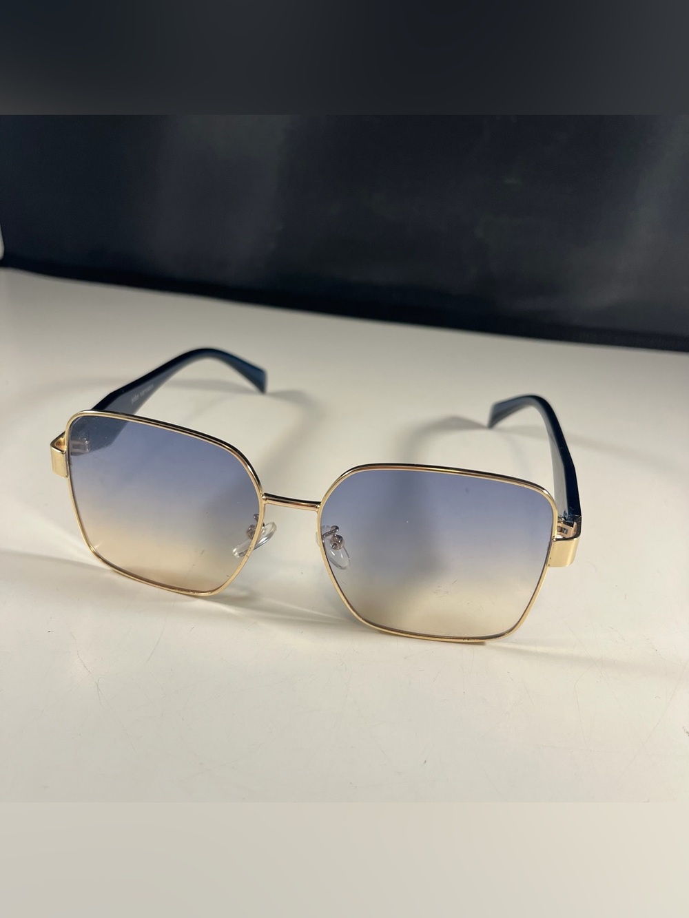 John Varvatos Gold Trim Blue Square Eyeglasses Frames